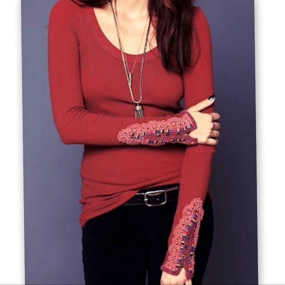 Free People Tops - Free People Meadow Fiesta Lace Cuff Thermal Top